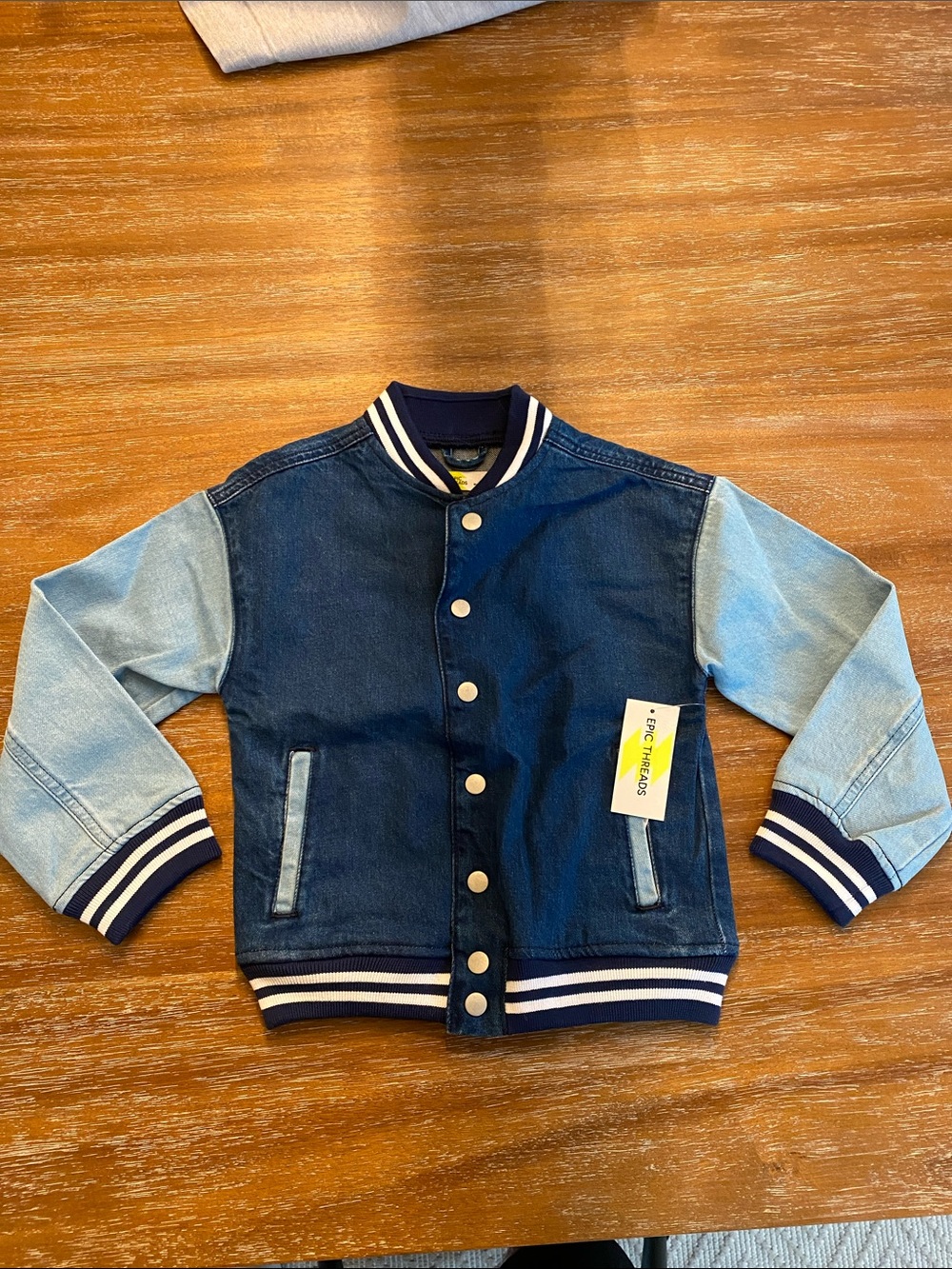 Epic Threads XS 5/6 Two-Tone Denim Bomber Jacket - Dark Blue and Light Blue